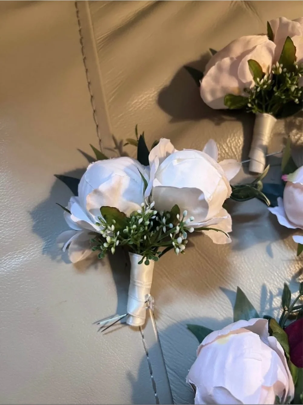 Wedding Burgundy, Blush, Ivory Peony Boutonnieres Set of 10